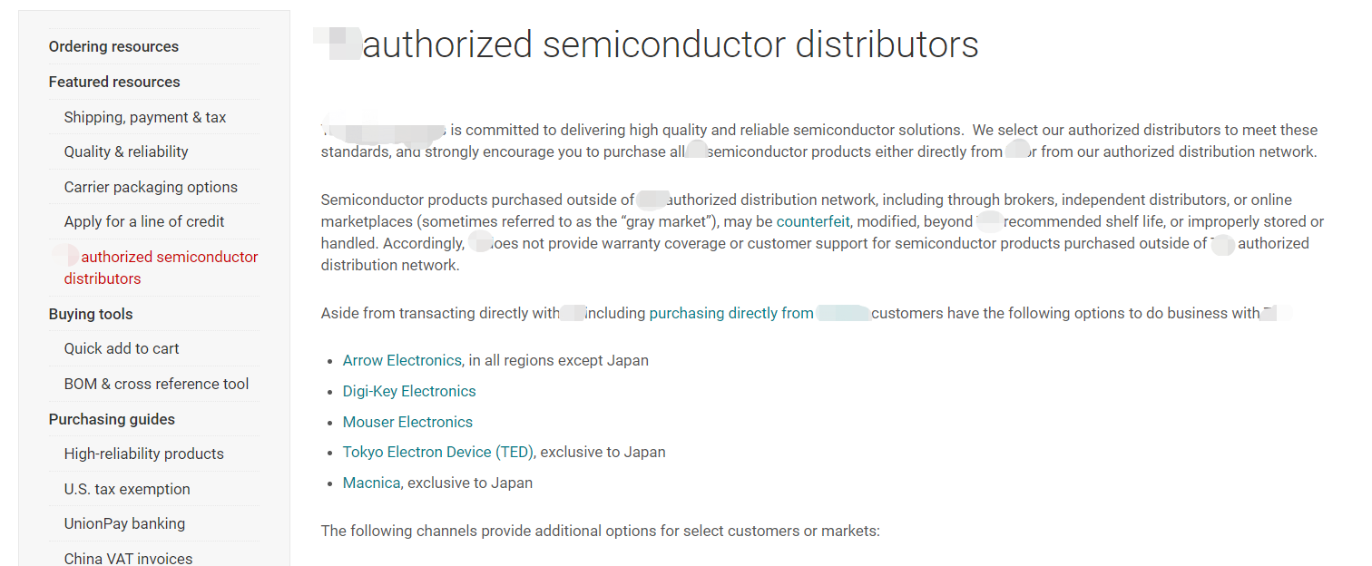 authorized supplier shown on chip manufacturer website