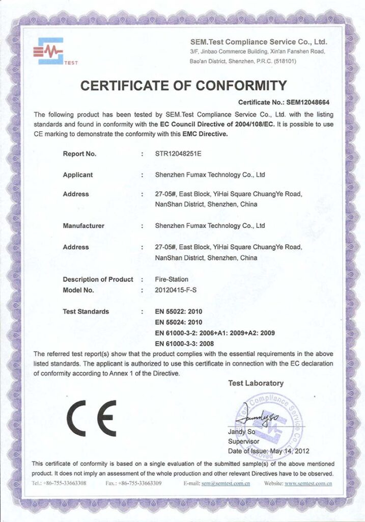 Certificat CE Fumax